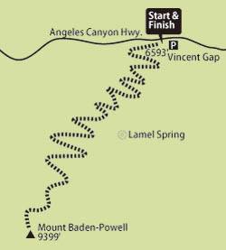 Mount Baden-Powell (Angeles National Forest)ハイキングコース/地図