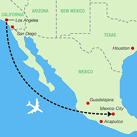 ロサンゼルスからメキシコへの地図