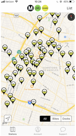 Metrobikeshareアプリ画面